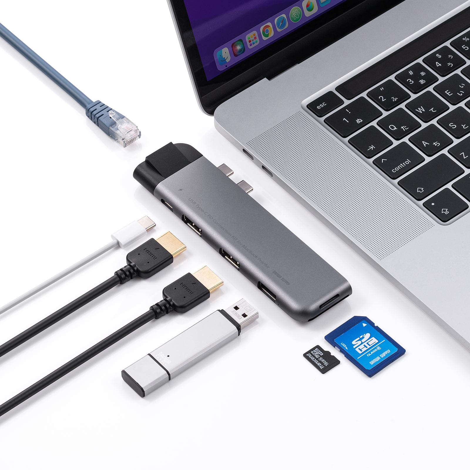 サンワサプライ、MacBook Pro/Air用7-in-1 USB-Cハブを発売