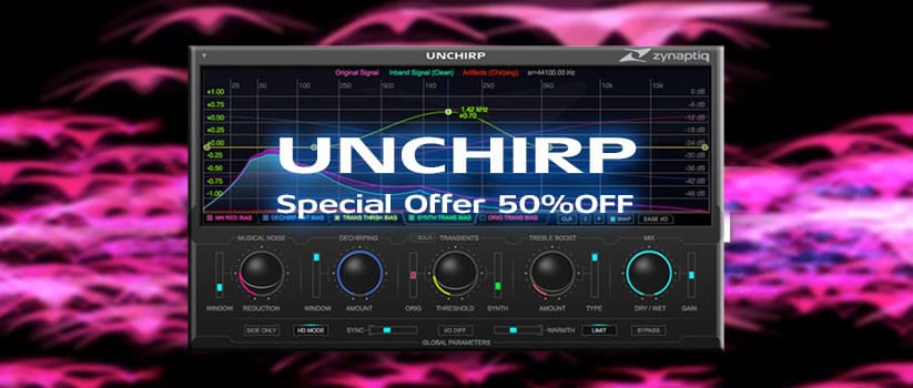 Zynaptiqのコーデックアーチファクト除去&トランジェント補正プラグイン「UNCHIRP」が50%オフ