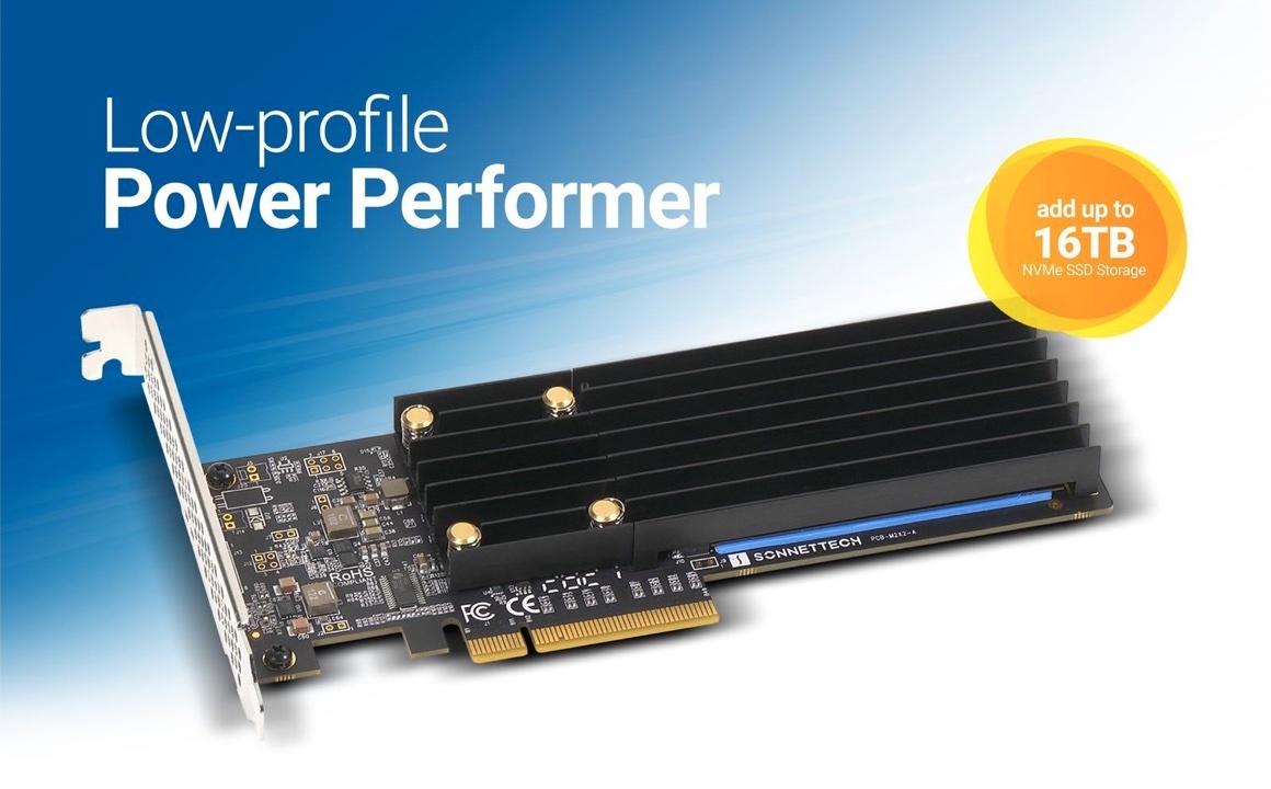 2枚のM.2 NVMe SSDを追加できるPCIeカード「Sonnet M.2 2×4 Low-profile PCIe Card」発売