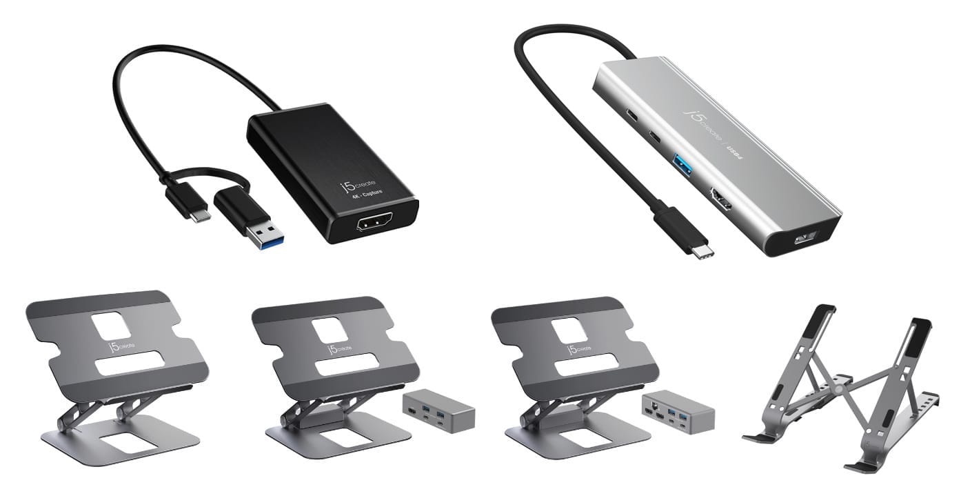 j5create、HDMIキャプチャーアダプター、5-in-1 USB4ハブ、ノートパソコン用スタンドを発売