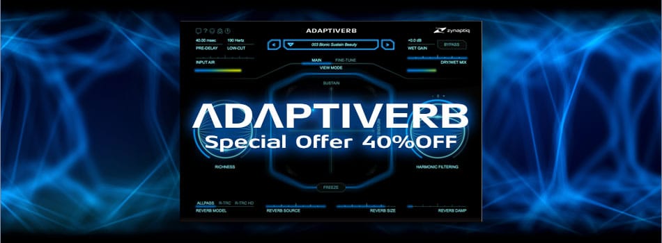 リバーブプラグイン「Zynaptiq ADAPTIVERB」が40%オフ