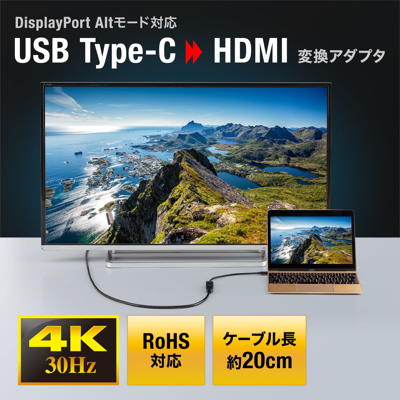 サンワサプライ、USB-C – HDMI変換アダプタを発売