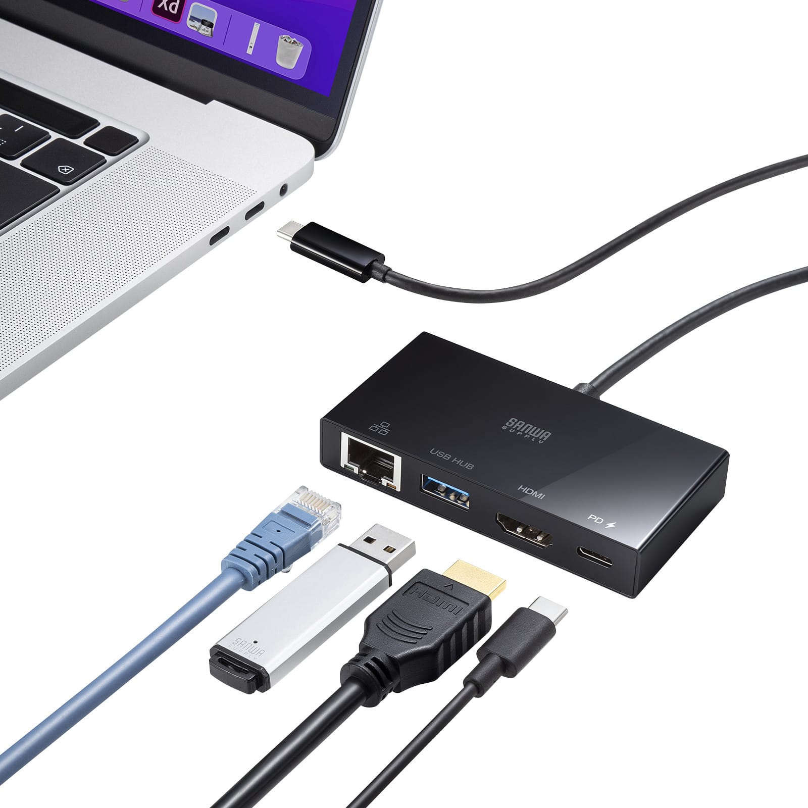 サンワサプライ、USB-C接続のマルチ変換アダプタを発売