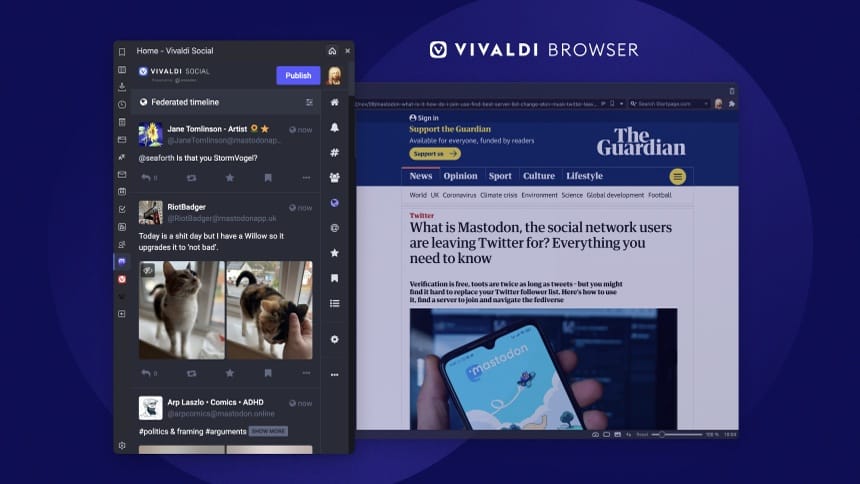 「Vivaldi 5.6」、サイドパネルにMastodonを搭載
