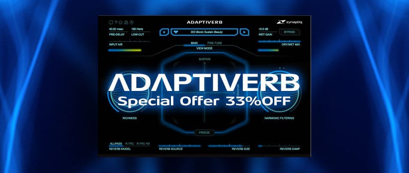 Zynaptiqのリバーブプラグイン「ADAPTIVERB」が33%オフ