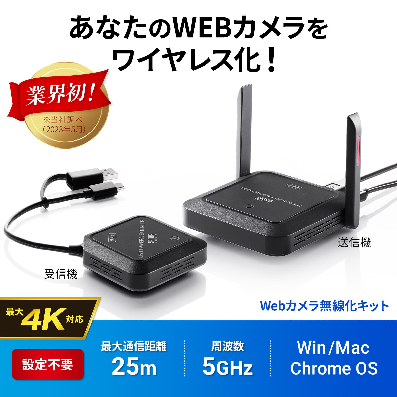 サンワサプライ、ウェブカメラ無線化キットを発売