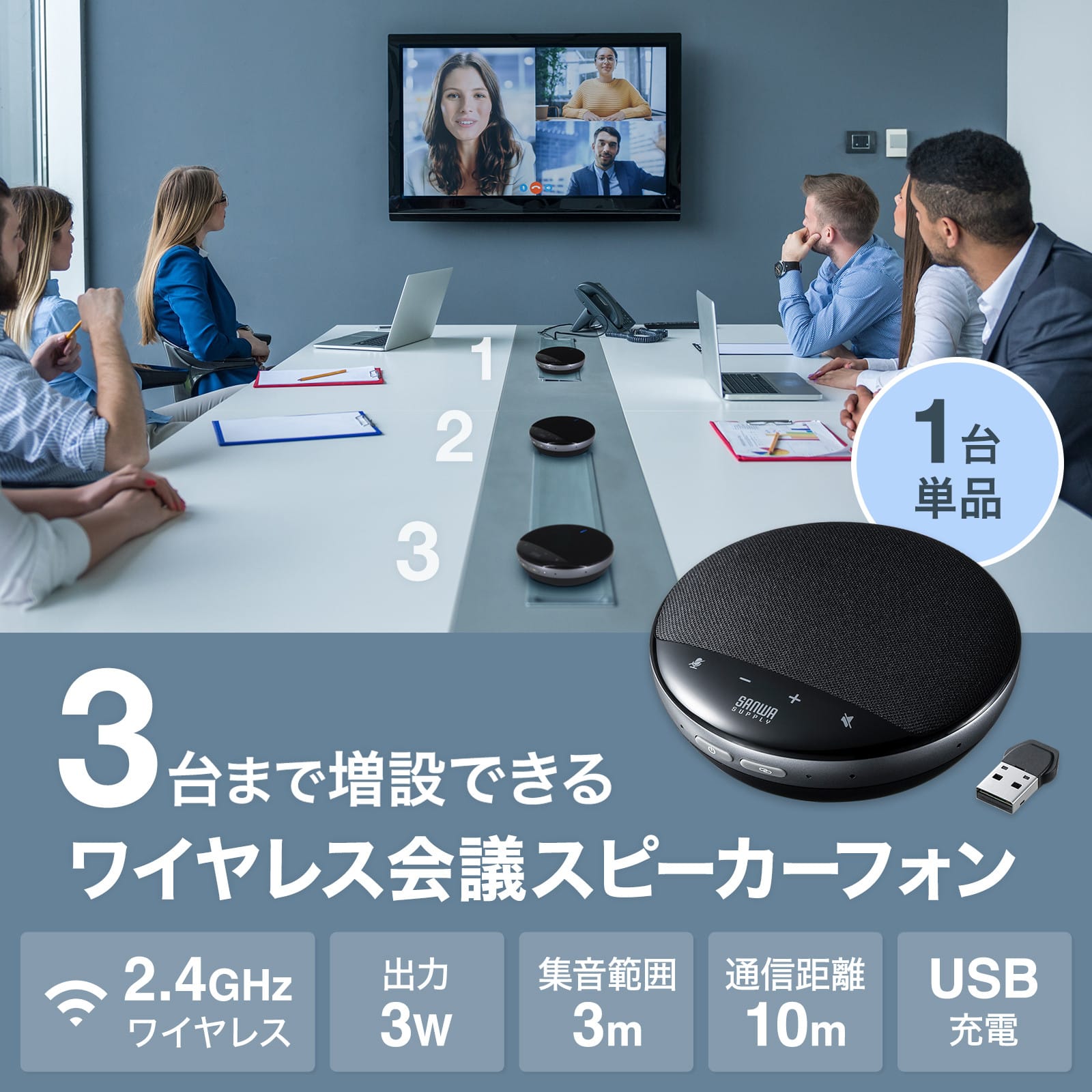 サンワサプライ、ワイヤレス会議スピーカーフォンを発売