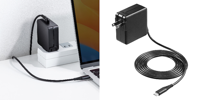 サンワサプライ、ケーブル一体型65W USB-C充電器を発売