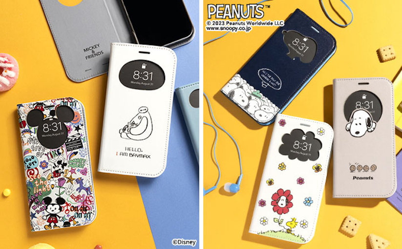 Hamee、「ディズニー」「ピーナッツ」のiPhone 15用窓付きダイアリーケースを発売