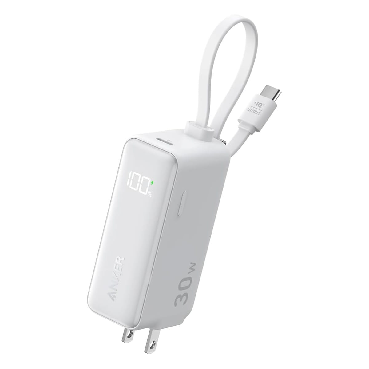 Anker、USB-Cケーブル一体型急速充電器＆モバイルバッテリーのホワイトを発売