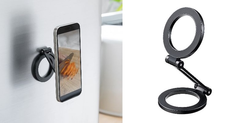 サンワサプライ、マグネットで金属面に固定できるMagSafe対応スマホホルダーを発売
