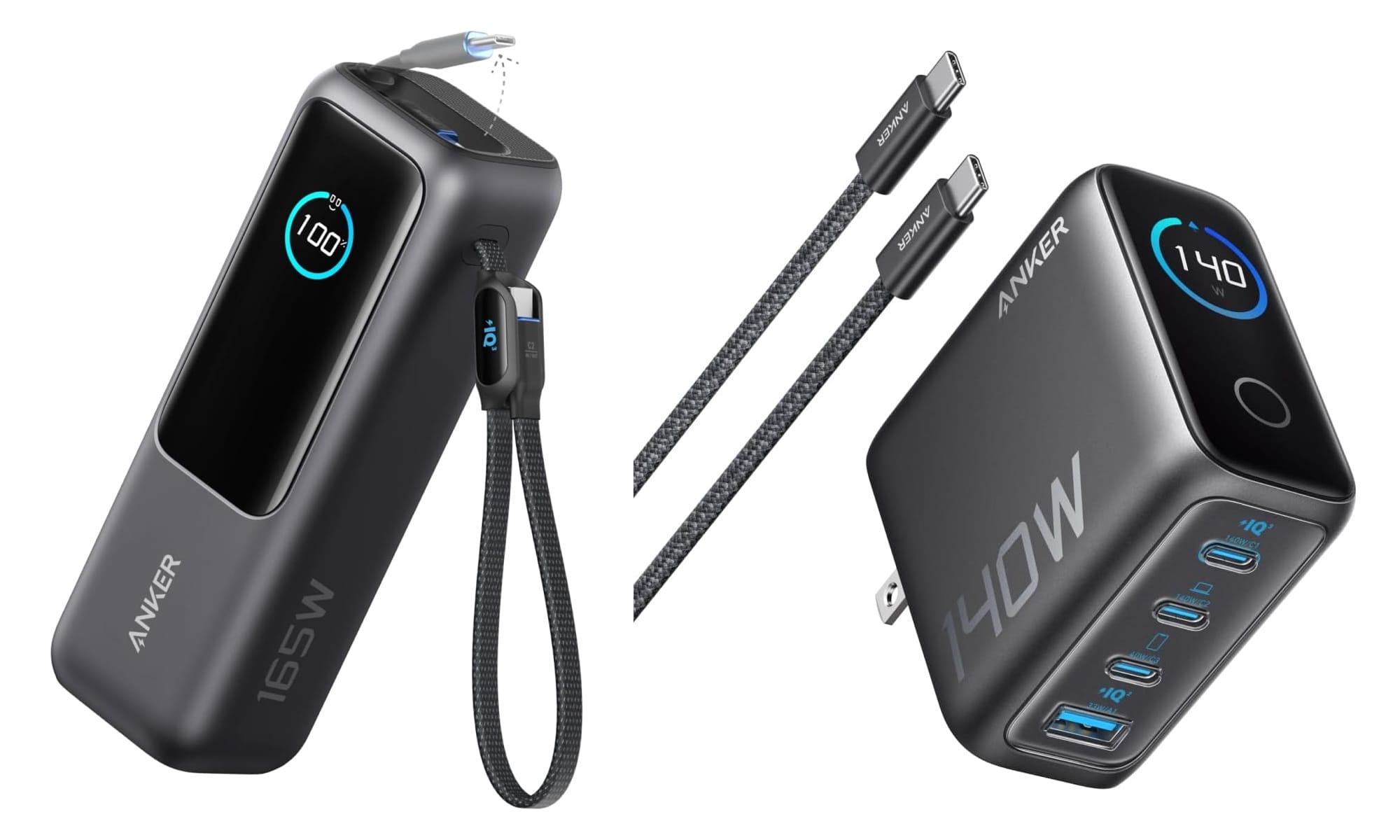 Anker、巻取り式USB-Cケーブル搭載大容量モバイルバッテリーとタッチディスプレイ搭載4ポートUSB急速充電器を発売