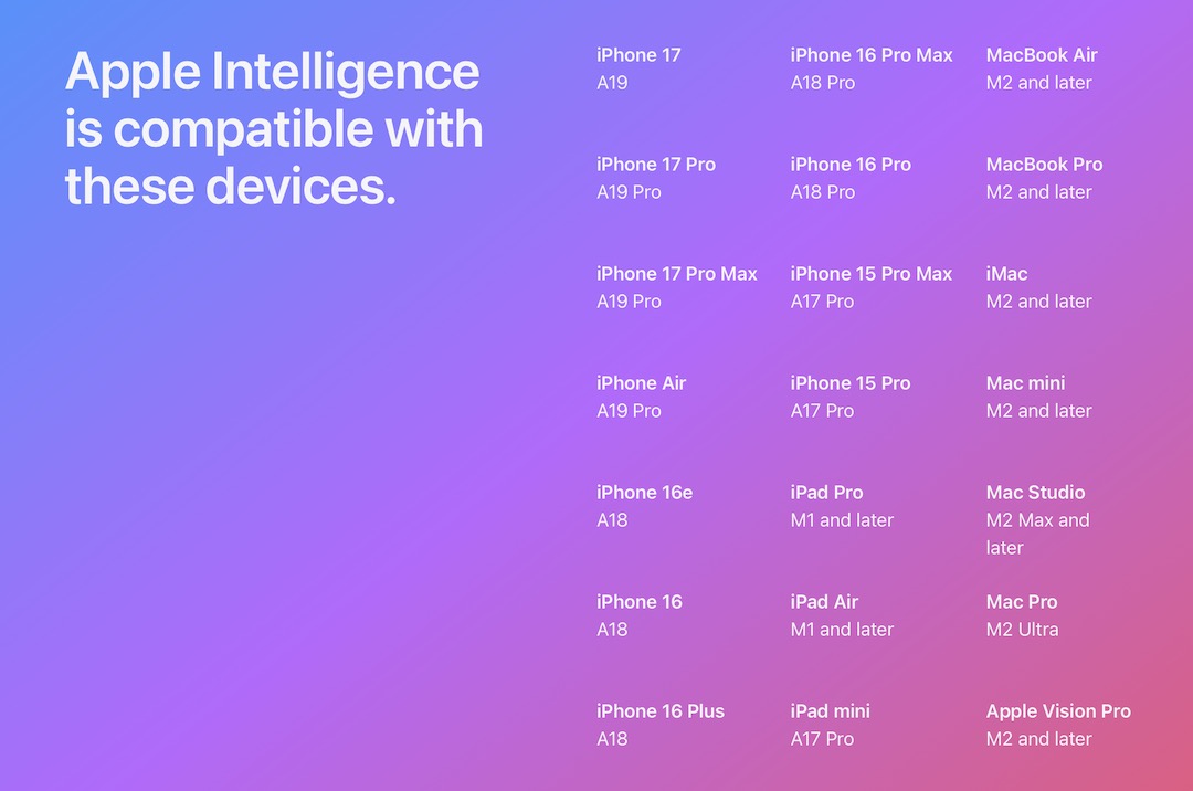 ［更新］Apple Intelligenceのデバイス必要条件が変更？