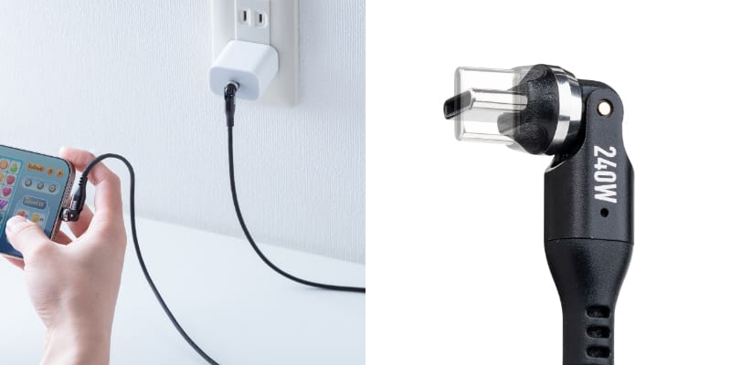 サンワサプライ、両端に回転式コネクタ採用のUSB-Cケーブル発売