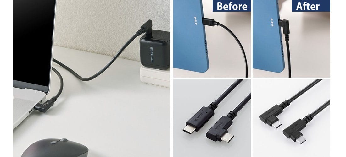 エレコム、L字コネクタ＆やわらかケーブル採用のUSB-Cケーブルを発売